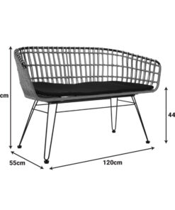 Καναπές 2θέσιος Naoki pakoworld μέταλλο μαύρο-pe φυσικό 120x55x79εκ – 140-000007