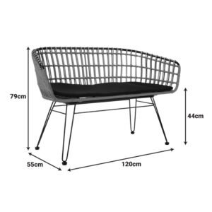 Καναπές 2θέσιος Naoki pakoworld μέταλλο μαύρο-pe φυσικό 120x55x79εκ – 140-000007