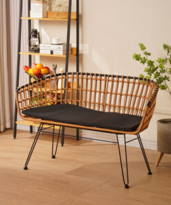 Καναπές 2θέσιος Naoki pakoworld μέταλλο μαύρο-pe φυσικό 120x55x79εκ – 140-000007