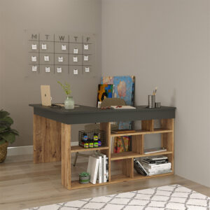 Γραφείο γωνιακό Rosaline pakoworld ανθρακί-oak 120x129x72εκ – 176-000024