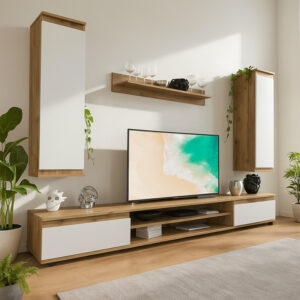 Σύνθετο σαλονιού Sandro pakoworld καρυδί-λευκό 175x37x160εκ – 192-000025