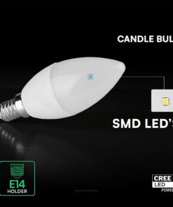 LED Λάμπα E14 6.5W Κεράκι V-TAC Cree Chip 200° 600lm 3000K 6yrs Wty – 2111116