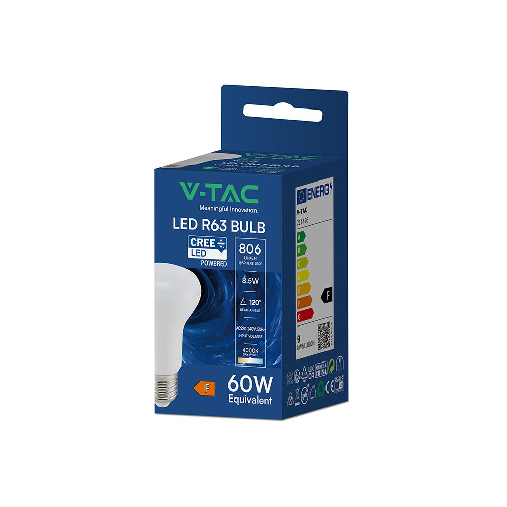 V-TAC – 211436 LED Λάμπα E27 R63 8.5W Cree Chip 806lm Ψυχρό Λευκό 6500K 6yrs Wty
