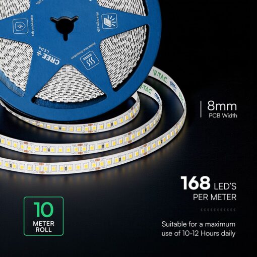 LED Ταινία 12W V-TAC Cree Chip Dimmable 24V 1440m/m CRI>90 Ψυχρό Λευκό 6500K 6yrs Wty 10 Μέτρα – 2125986