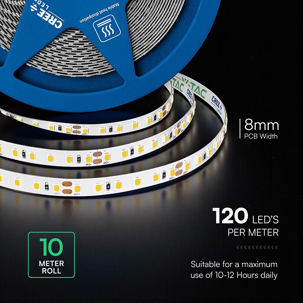 LED Ταινία 12W V-TAC Cree Chip Dimmable 24V 950m/m CRI>90 Θερμό Λευκό 3000K 6yrs Wty 10 Μέτρα – 2126226