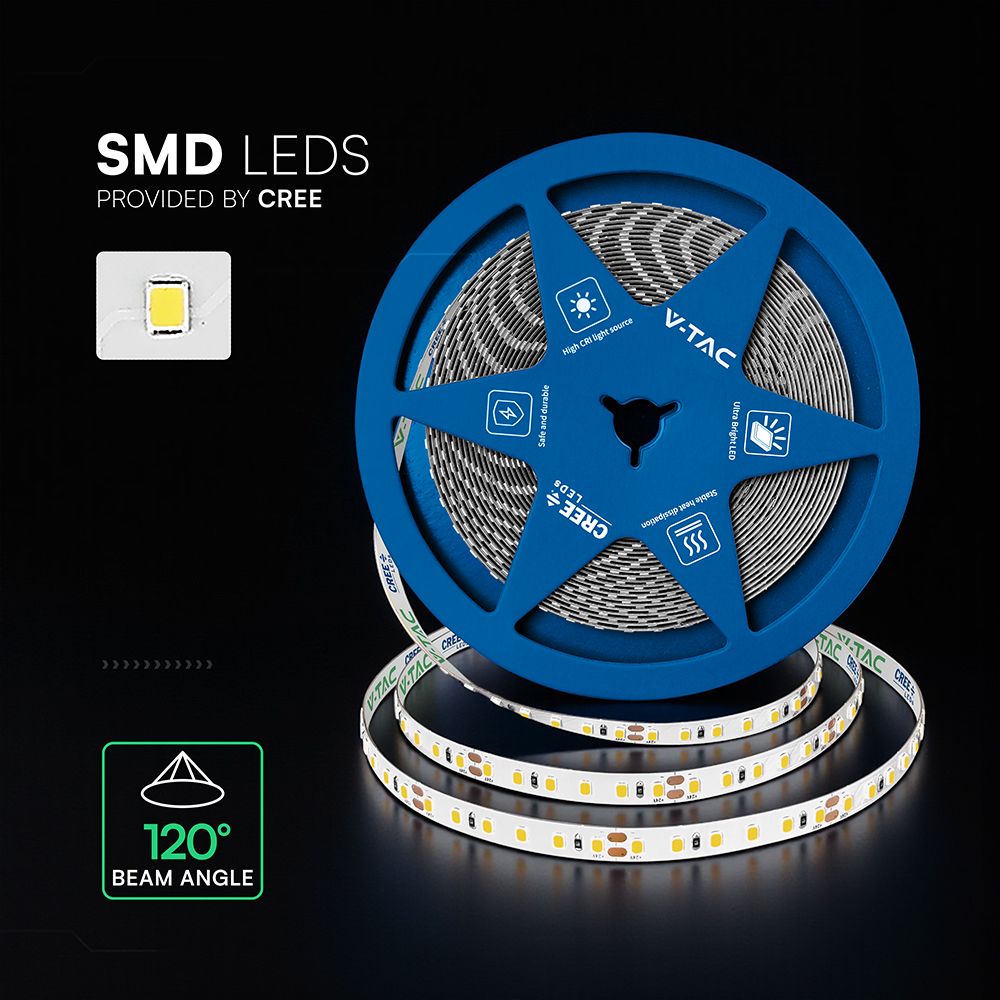 LED Ταινία 12W V-TAC Cree Chip Dimmable 24V 950m/m CRI>90 Θερμό Λευκό 3000K 6yrs Wty 10 Μέτρα – 2126226