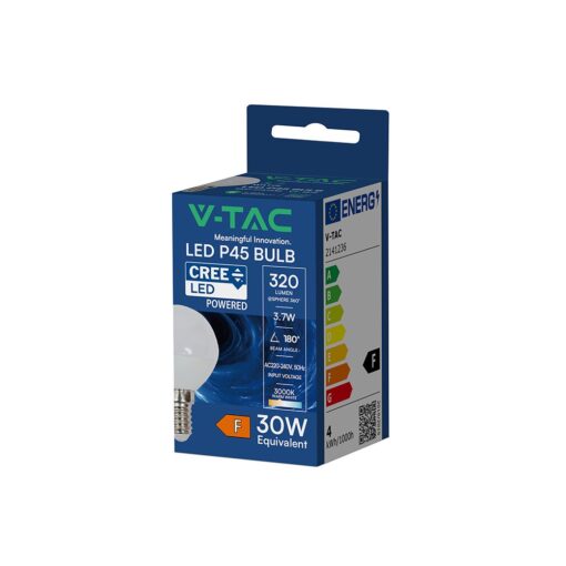 LED Λάμπα E14 P45 V-TAC Cree Chip 3.7W 320lm Θερμό Λευκό 3000K 6yrs Wty – 2141236