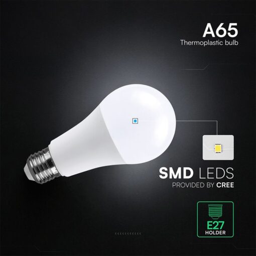 LED Λάμπα E27 A65 15W V-TAC Cree Chip 1521lm Ψυχρό Λευκό 6400K 6yrs Wty – 2144556