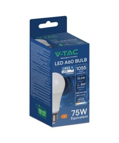 LED Λάμπα E27 A60 10.5W V-TAC Cree Chip 1055lm 200° Ψυχρό Λευκό 6400K 6yrs Wty – 2173516