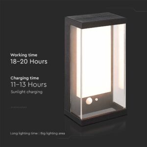 Ηλιακό Φωτιστικό Τοίχου LED 1W Μαύρο Θερμό 3000K με Ανιχνευτή Κίνησης IP54 V-TAC – 23032