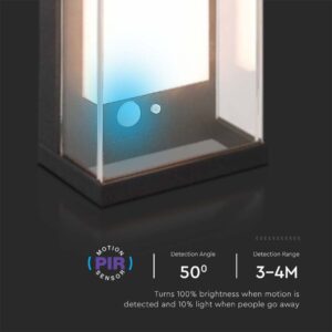 Ηλιακό Φωτιστικό Τοίχου LED 1W Μαύρο Θερμό 3000K με Ανιχνευτή Κίνησης IP54 V-TAC – 23032