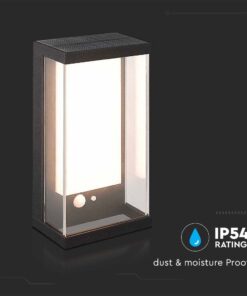 Ηλιακό Φωτιστικό Τοίχου LED 1W Μαύρο Θερμό 3000K με Ανιχνευτή Κίνησης IP54 V-TAC – 23032