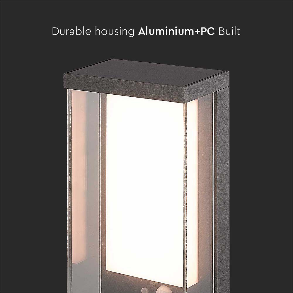 Ηλιακό Φωτιστικό Τοίχου LED 1W Σκούρο Γκρι Θερμό 3000K με Ανιχνευτή Κίνησης IP54 V-TAC – 23033