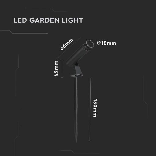 LED Καρφωτό Φωτιστικό Σποτ Κήπου Μαύρο Αλουμίνιο 2W Θερμό 3000K 60lm 30° IP65 Στρογγυλό V-TAC – 24006