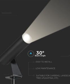 LED Καρφωτό Φωτιστικό Σποτ Κήπου Μαύρο Αλουμίνιο 2W Θερμό 3000K 60lm 30° IP65 Στρογγυλό V-TAC – 24006