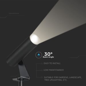 LED Καρφωτό Φωτιστικό Σποτ Κήπου Μαύρο Αλουμίνιο 2W Θερμό 3000K 60lm 30° IP65 Στρογγυλό V-TAC – 24006