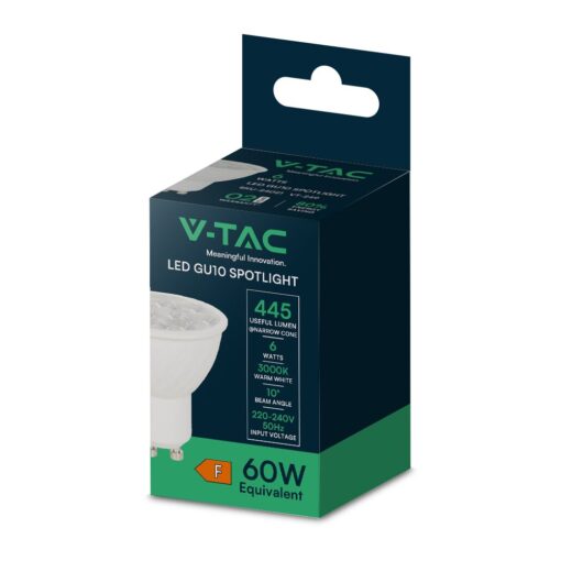 LED SPOT Λάμπα GU10 6W V-TAC 10° 445lm Θερμό Λευκό 3000K – 24021