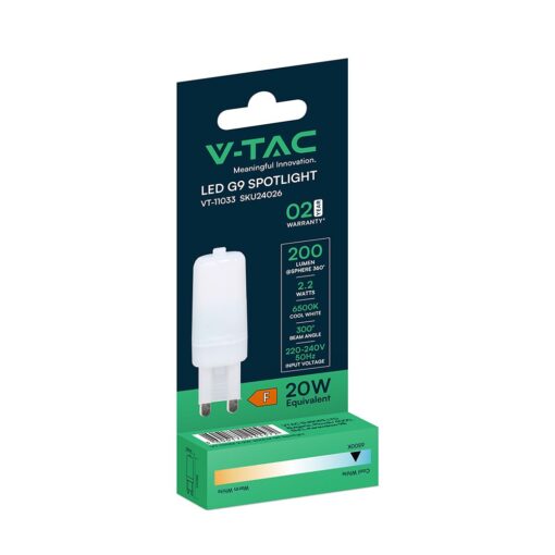 LED Λάμπα G9 Dimmable 2.2W V-TAC 300° 200lm Ψυχρό Λευκό 6500K  – 24026