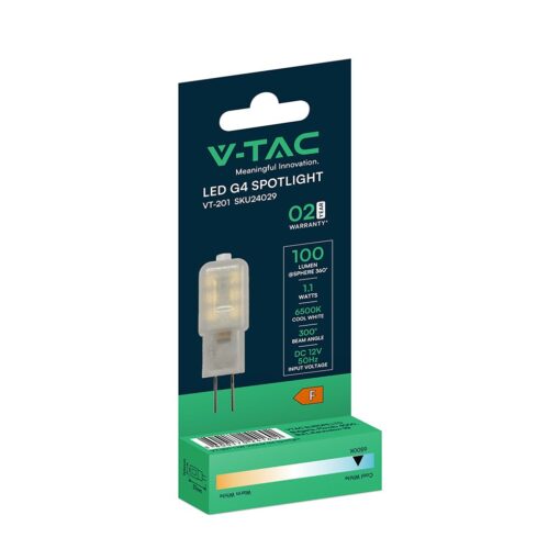 LED Λάμπα G4  1.1W 12V DC V-TAC 300° 100lm Ψυχρό Λευκό 6500K  – 24029