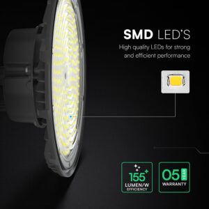 LED Καμπάνα 200W Dimmable V-TAC Pro Μαύρη 27000lm Φυσικό Λευκό 4000K IP65 – 24079