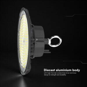 LED Καμπάνα 200W Dimmable V-TAC Pro Μαύρη 27000lm Φυσικό Λευκό 4000K IP65 – 24079