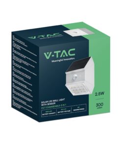 2.5W LED Ηλιακό Φωτιστικό Τοίχου Λευκό με Ανιχνευτή Κίνησης CCT IP65 V-TAC – 24097