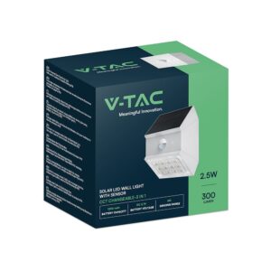 2.5W LED Ηλιακό Φωτιστικό Τοίχου Λευκό με Ανιχνευτή Κίνησης CCT  IP65 V-TAC – 24097