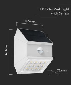 2.5W LED Ηλιακό Φωτιστικό Τοίχου Λευκό με Ανιχνευτή Κίνησης CCT IP65 V-TAC – 24097