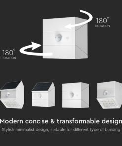 2.5W LED Ηλιακό Φωτιστικό Τοίχου Λευκό με Ανιχνευτή Κίνησης CCT IP65 V-TAC – 24097