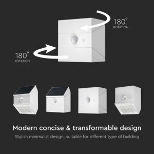 2.5W LED Ηλιακό Φωτιστικό Τοίχου Λευκό με Ανιχνευτή Κίνησης CCT  IP65 V-TAC – 24097