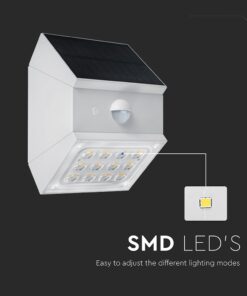 2.5W LED Ηλιακό Φωτιστικό Τοίχου Λευκό με Ανιχνευτή Κίνησης CCT IP65 V-TAC – 24097