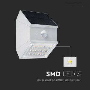 2.5W LED Ηλιακό Φωτιστικό Τοίχου Λευκό με Ανιχνευτή Κίνησης CCT  IP65 V-TAC – 24097