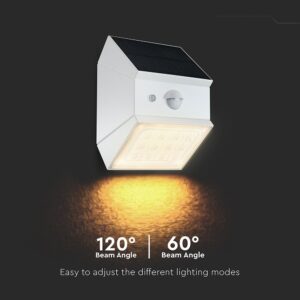 2.5W LED Ηλιακό Φωτιστικό Τοίχου Λευκό με Ανιχνευτή Κίνησης CCT  IP65 V-TAC – 24097