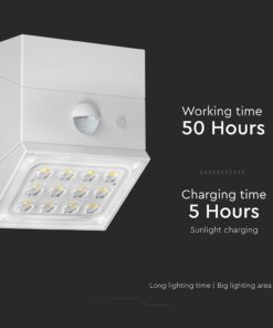 2.5W LED Ηλιακό Φωτιστικό Τοίχου Λευκό με Ανιχνευτή Κίνησης CCT IP65 V-TAC – 24097