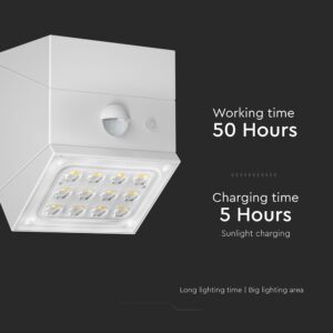 2.5W LED Ηλιακό Φωτιστικό Τοίχου Λευκό με Ανιχνευτή Κίνησης CCT  IP65 V-TAC – 24097