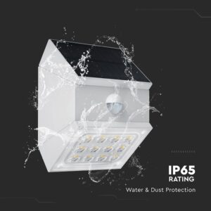 2.5W LED Ηλιακό Φωτιστικό Τοίχου Λευκό με Ανιχνευτή Κίνησης CCT  IP65 V-TAC – 24097
