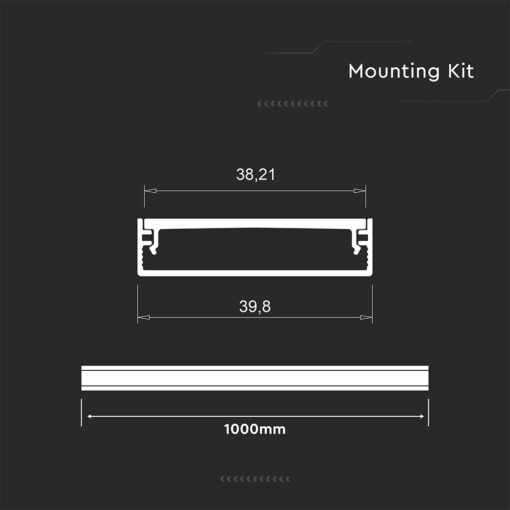 Προφίλ Αλουμινίου Φαρδύ 40x10mm για LED Ταινίες με Οπάλ Κάλυμμα 2m V-TAC – 24100