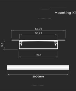 Προφίλ Αλουμινίου Χωνευτό για LED Ταινίες με Οπάλ Κάλυμμα 2m 40x10mm V-TAC – 24101