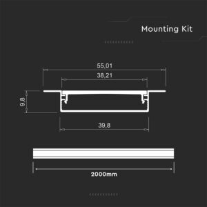 Προφίλ Αλουμινίου Χωνευτό για LED Ταινίες με Οπάλ Κάλυμμα 2m 40x10mm V-TAC – 24101