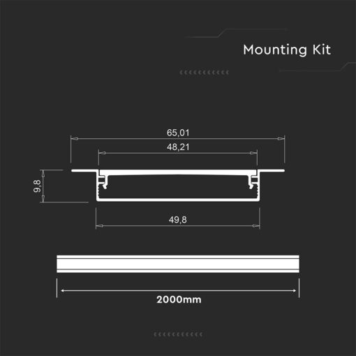 Προφίλ Αλουμινίου Χωνευτό Φαρδύ 50x10mm για LED Ταινίες με Οπάλ Κάλυμμα 2m V-TAC – 24103