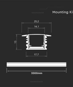 Προφίλ Αλουμινίου Χωνευτό για LED Ταινίες με Οπάλ Κάλυμμα 2m 17x14mm V-TAC – 24105