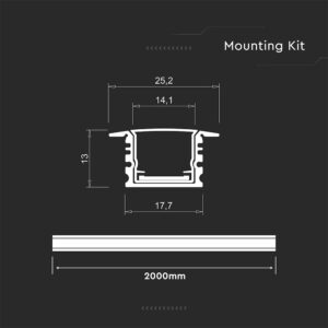 Προφίλ Αλουμινίου Χωνευτό για LED Ταινίες με Οπάλ Κάλυμμα 2m 17x14mm V-TAC – 24105