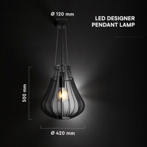 Κρεμαστό Φωτιστικό 1xE27 Φ420 Μαύρο Ματ V-TAC 24114VT