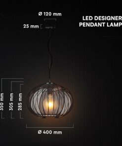 V-TAC – 24116 Κρεμαστό Φωτιστικό 1x E27 με Πλέγμα Φ400 Μαύρο Ματ