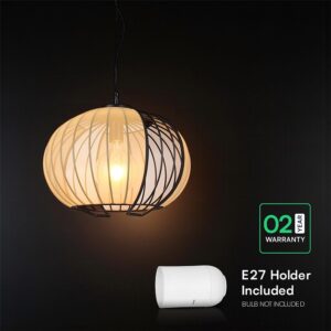 V-TAC – 24117 Κρεμαστό Φωτιστικό 1x E27 με Πλέγμα Φ400 Μαύρο Ματ & Μπεζ