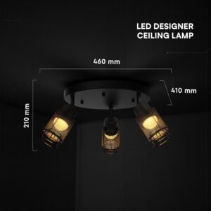 V-TAC – 24119 Decorative Πολύφωτο Ροζέτα με 3 Σποτ LED 18W 2160lm 3000K Μαύρο Ματ