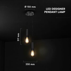 V-TAC – 24123 Κρεμαστό Φωτιστικό με 2xE27 Μαύρο Ματ