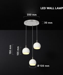 30W LED Decorative Κρεμαστό Φωστικό Ροζέτα Φ250 3600lm 3000K Νίκελ Ματ +Λευκό με 3 Σποτ Φ120 V-TAC – 24129