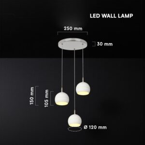 30W LED Decorative Κρεμαστό Φωστικό Ροζέτα Φ250 3600lm 3000K Νίκελ Ματ +Λευκό με 3 Σποτ Φ120 V-TAC – 24129