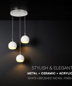 30W LED Decorative Κρεμαστό Φωστικό Ροζέτα Φ250 3600lm 3000K Νίκελ Ματ +Λευκό με 3 Σποτ Φ120 V-TAC – 24129